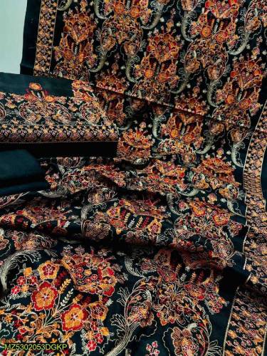 women's 3 pcs unstitiched dhanak embroidered suit free delivery 