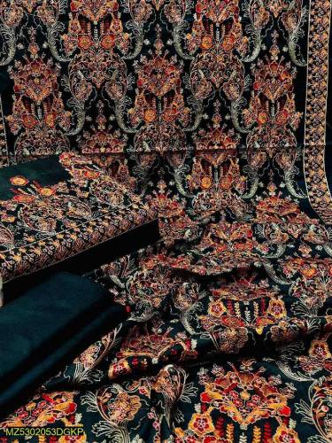 women's 3 pcs unstitiched dhanak embroidered suit free delivery 