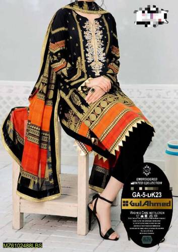 Three piece unstitched embroidered suit 