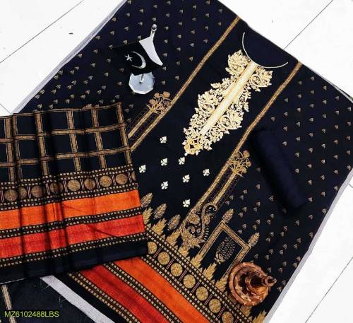 Three piece unstitched embroidered suit 