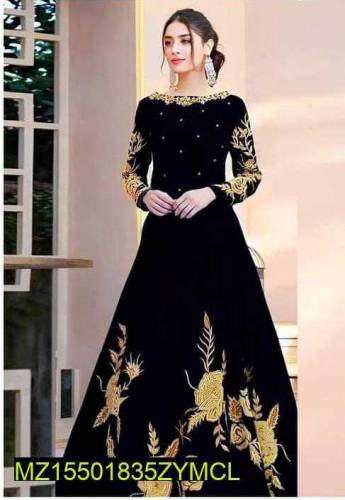 2 pic woman's unstitched katan silk Embroidered maxi dress 