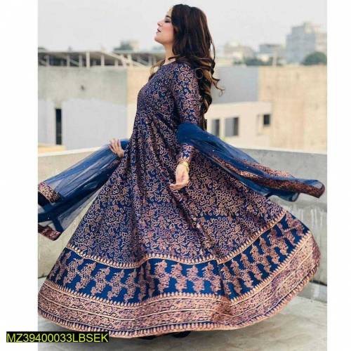 3 pcs Women's Stitched katan silk Printed Maxii