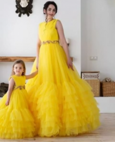 mother and daughter net frock