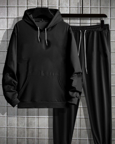 Men's Stitched Black Fleece Track Suit 
