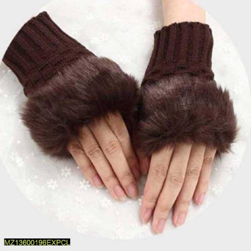 woolen fingerless fur gloves