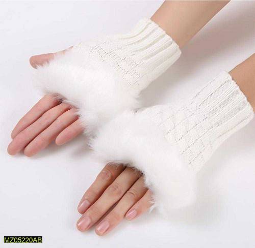 woolen fingerless fur gloves