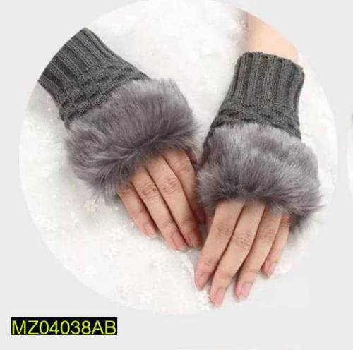 woolen fingerless fur gloves