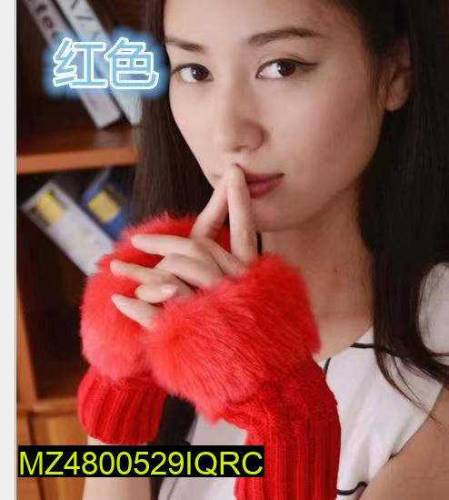 woolen fingerless fur gloves