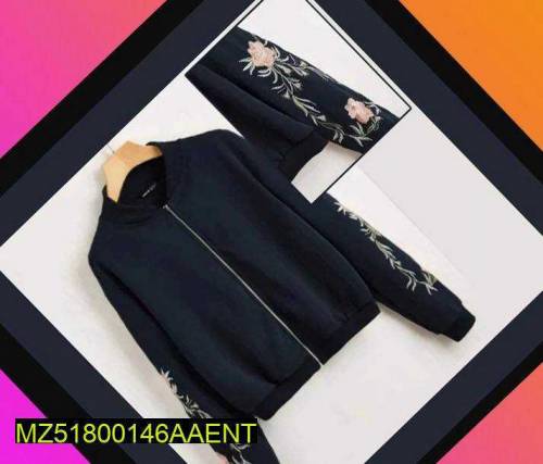 stylish wamen's Fleece jacket with embroidered sleeves 