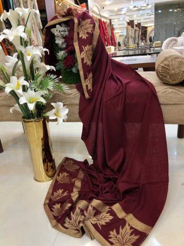 Leaf Zari Border  Pashmina shawl Collection