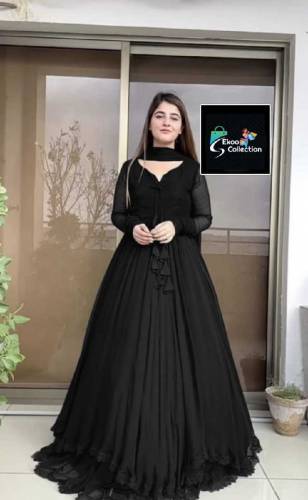 Two Layer Border  Flare Maxi With Plain Dupatta