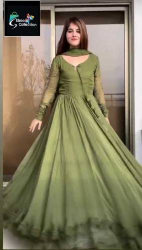 Two Layer Border  Flare Maxi With Plain Dupatta