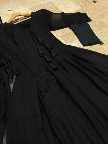 Two Layer Border  Flare Maxi With Plain Dupatta