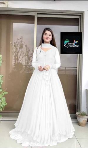 Two Layer Border  Flare Maxi With Plain Dupatta