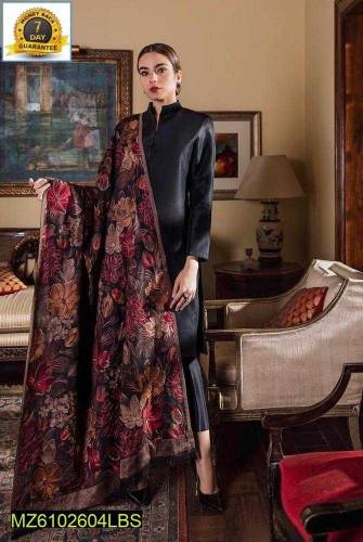 3 Pcs Women's Unstitched Dhanak Embroidered Suit