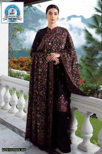 3 Pcs Women's Unstitched Dhanak Embroidered Suit