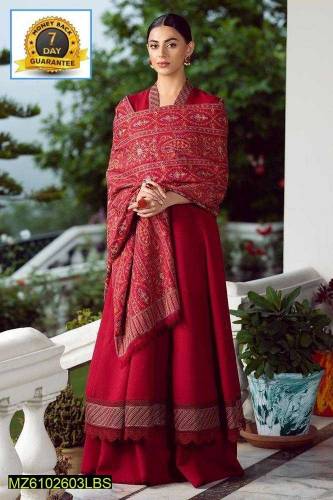 3 Pcs Women's Unstitched Dhanak Embroidered Suit