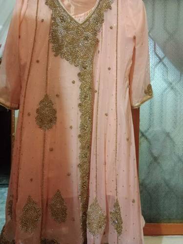 Embroidery Peach colour frok