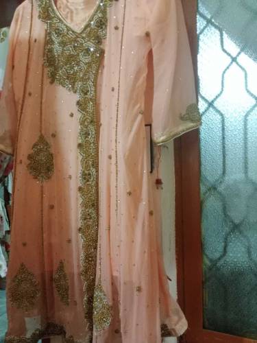 Embroidery Peach colour frok