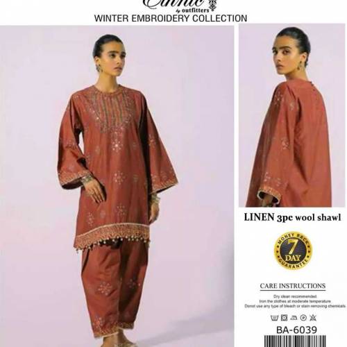 linen Embroidered 3 piece