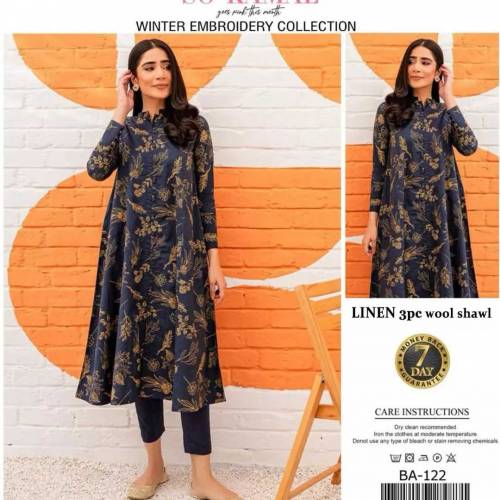 linen Embroidered 3 piece