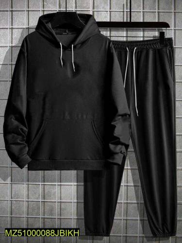 Men Stitched Black Fleece Track Suit 