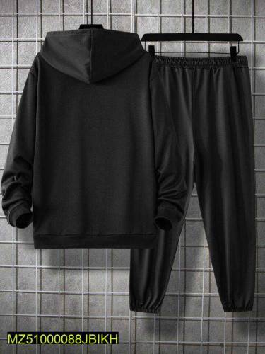 Men Stitched Black Fleece Track Suit 