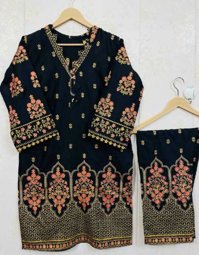 2 Pcs Women's Stitched Lawn Block Print Suit 