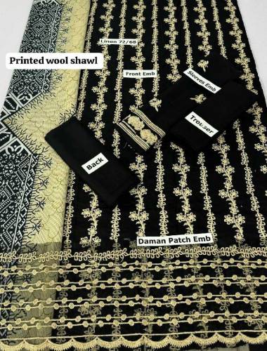 linen ,3 pis unstitch embroidered drss 