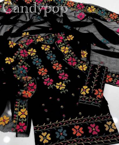 Black collection with multi Flowers 3 peice suit by Naalain aaish