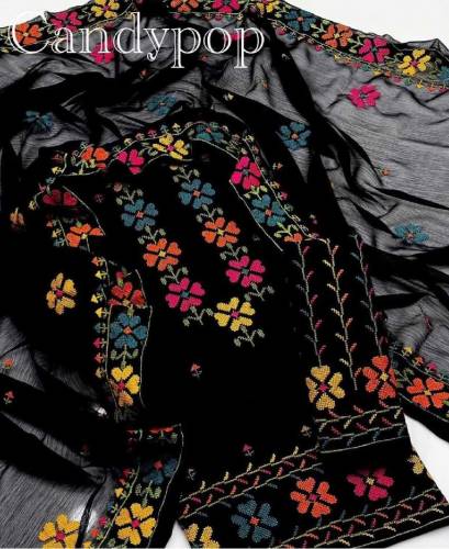 Black collection with multi Flowers 3 peice suit by Naalain aaish