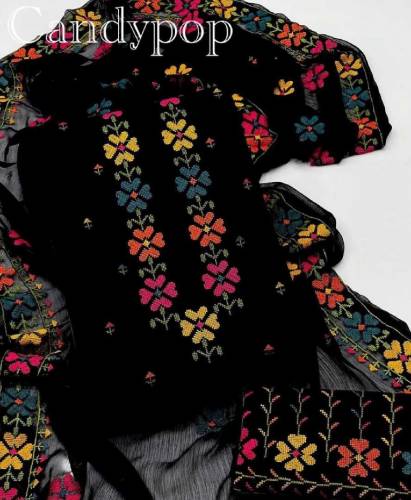 Black collection with multi Flowers 3 peice suit by Naalain aaish