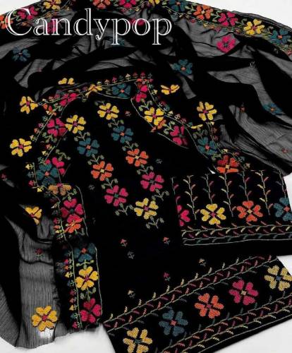 Black collection with multi Flowers 3 peice suit by Naalain aaish