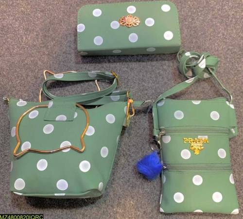  3 Pc Green Polka Dot Purse Set
