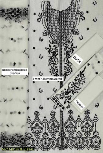 3 pcs Women's unstitched linen embroidered suit 