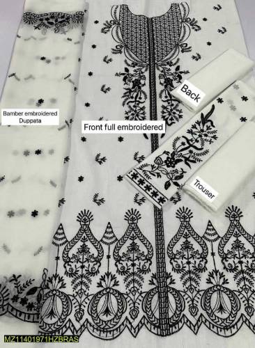 3 pcs Women's unstitched linen embroidered suit 
