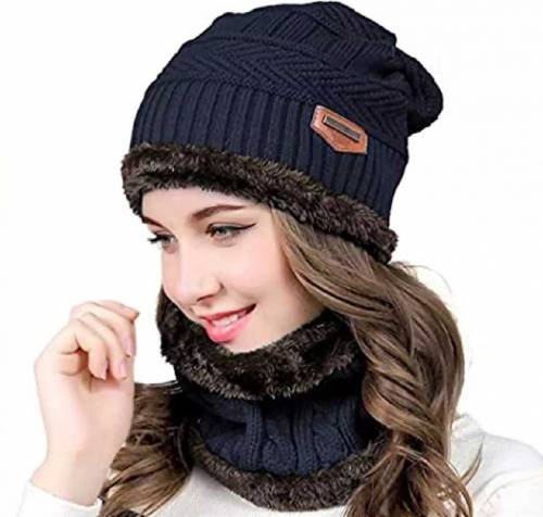 Wool Cap With Neck Warmer & Mask 3 pcs set .*3 PCS LADIES WOOL CAP SET