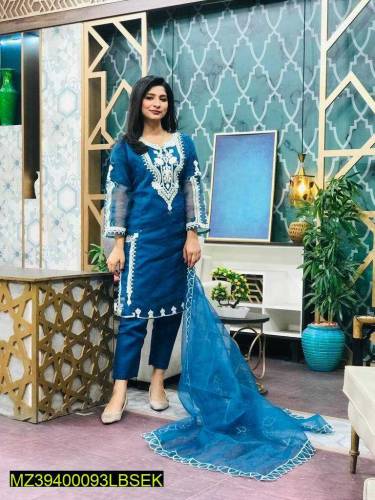 3pcs Women's stitched Organza embroidered suit 