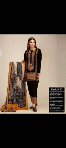 3 Pcs Women's Unstitched Khaddar Embroidered Suit