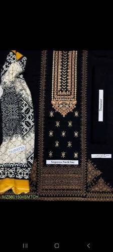 3 Pcs Women's Unstitched Khaddar Embroidered Suit