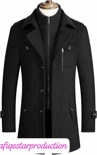  Winter Black Button Trench Coat For Men