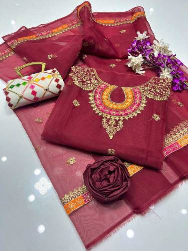 woman unstitch embroidered drss 