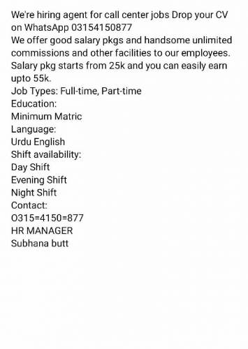 jobs part time/full .. in Lahore