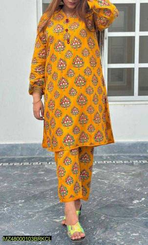 2 Pcs Women's Stitched Lawn Block Print Suit 