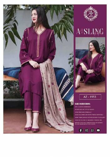 3 Pcs Unstitched Dhanak Embroidered Suit