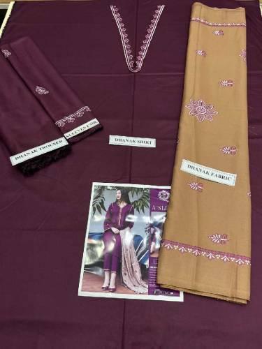 3 Pcs Unstitched Dhanak Embroidered Suit
