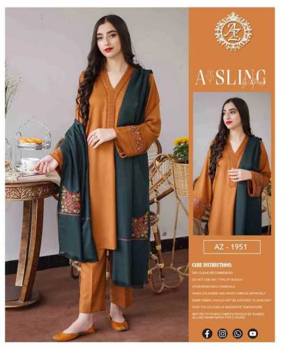 3 Pcs Unstitched Dhanak Embroidered Suit