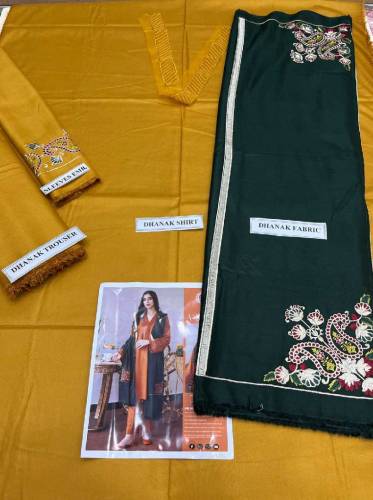 3 Pcs Unstitched Dhanak Embroidered Suit