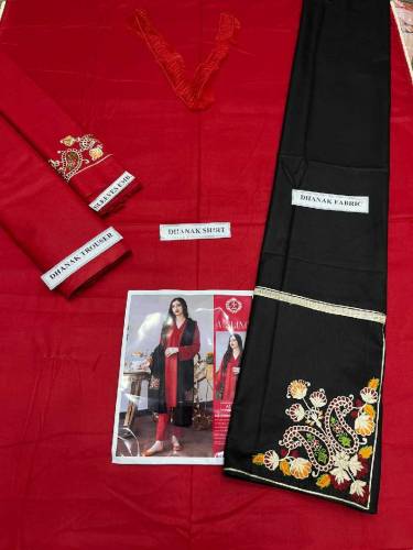 3 Pcs Unstitched Dhanak Embroidered Suit