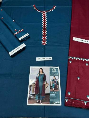 3 Pcs Unstitched Dhanak Embroidered Suit